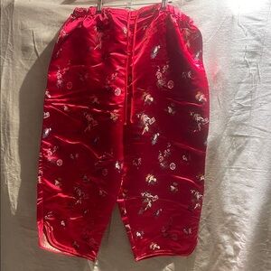 Red Satin Floral Pants